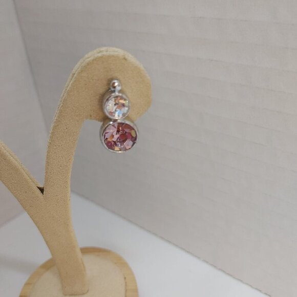 EARRINGS Silver Tone Metal pink Clear Rhinestone Dangle Costume Fashion - Picture 5 of 6